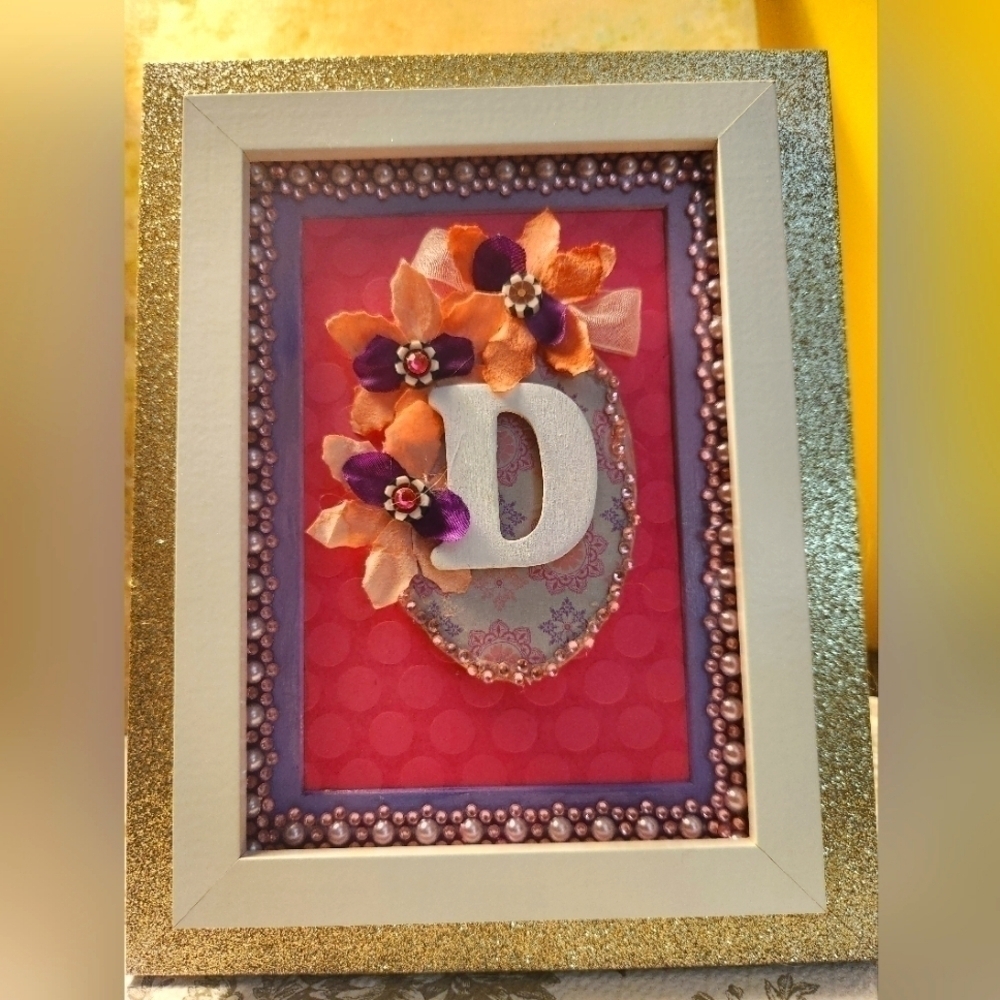 Handcrafted 3D Initials "D" Framed Design wall hang/stand display, approx. 8x10